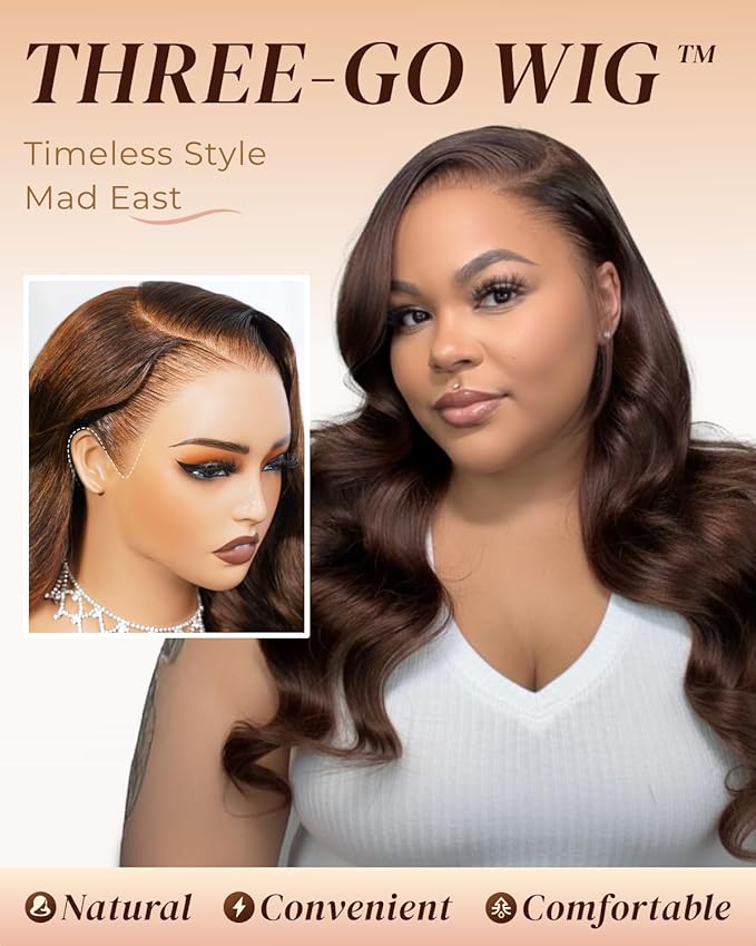 Arabella 13x6 Chocolate Brown Lace Front Wig Human Hair 4# Body Wave Wigs Human Hair Pre Plucked Glueless Brown Frontal Wig Human Hair 26 Inch