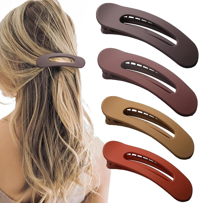 4 PCS Flat Claw Clips, Large Lay Flat Hair Clips for Women Girls, Strong Hold Non-slip Hair Claws for Thick Thin Hair (Matte 1)