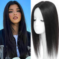 Hair Toppers for Women Real Human Hair, 360° 3D Human with Thinning Upgrade Middle Part Clip in Bangs Topper Hair Pieces for Women Daily(Black, 18 Inch-3D-Side)