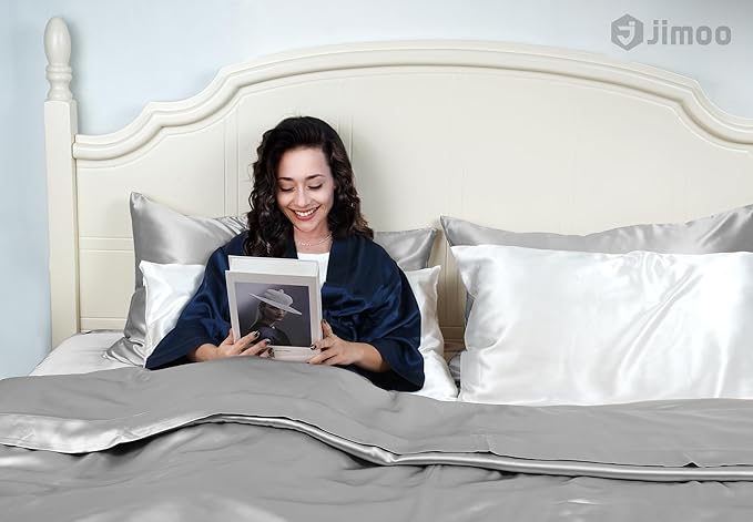 100% Mulberry Silk Pillowcase for Hair and Skin, 22 Momme Pure Natural Silk Pillow Case Both Sided with Zipper, Pillow Cover for Women Mom Men (Silver Grey, King 20''×36'', 2 Pack)