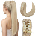 Hairro Claw Ponytail Human Hair Extensions Clip Ponytails Jaw/Claw Long Straight Pony Tail For Women 22 Inch 120g #60 Platinum Blonde