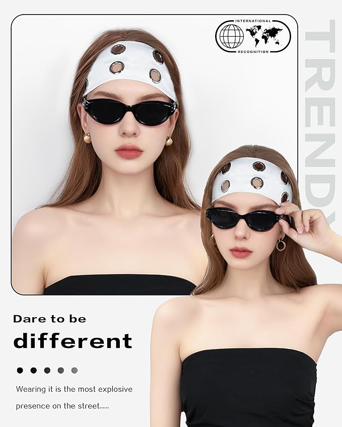 Grommet Headband for Women, White 23cm Hollow Out Elastic Hair Band, Eyelets Punk Grunge Stylish Hairband