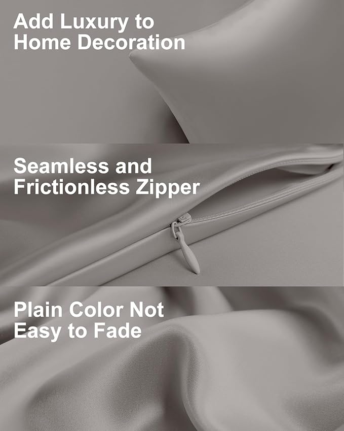 THXSILK 100% Mulberry Silk Pillowcase for Hair and Skin, Grade 6A+ Natural Silk Pillow Cover with Hidden Zipper, Soft Breathable Smooth Organic Silk Pillowcase(Grey, Queen Size 20"x30")