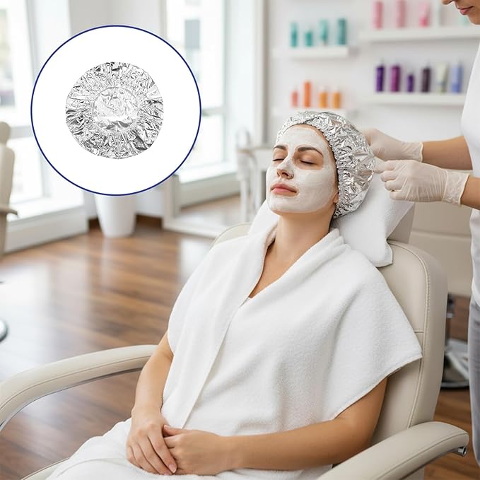 12 Pcs Aluminum Foil Deep Conditioning Hair Cap, Reusable Processing Heat Caps for Hair Elastic Silver Shower Caps for Home And Salon Use