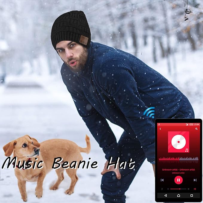 Wireless Beanie Hat for Men Women Wireless Music hat with Headphones Headset Speaker Mic Music Beanie Hat Unisex Knit Outdoor Sports Running Cap with Microphone Teens Tech Gifts