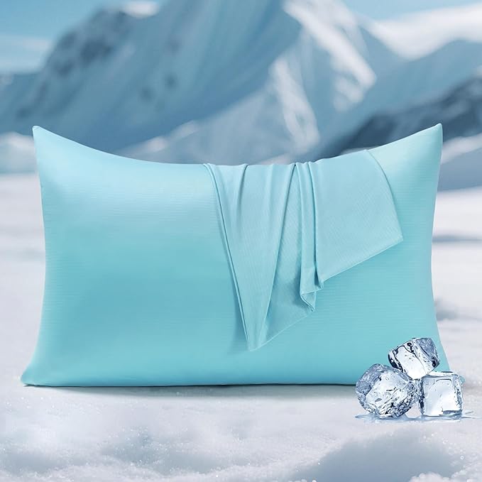 Elegear Cooling Pillow Cases for Hot Sleepers, Clean Fabric Silver Infused Cooling Pillowcase Q-Max>0.5, Soft Pillow Cases for Hair & Skin, Zipper Pillow Cases Set of 2 Blue (Queen, 20'' x 30'')