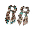2 Pack Aztec Knotted Bow Hair Scrunchies Elastic Hair Scarf Ethnic Geometric Ribbon Scrunchy Cow Print Bow Hair Ties with Flowing Tails