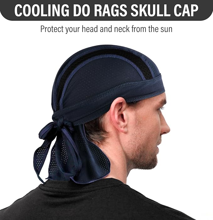 MELASA Do Rag Skull Cap Helmet Liner, Cooling Mesh Bandana Cap, Sweat Dew Rags Head Cover for Men Cycling Motorcycle Running