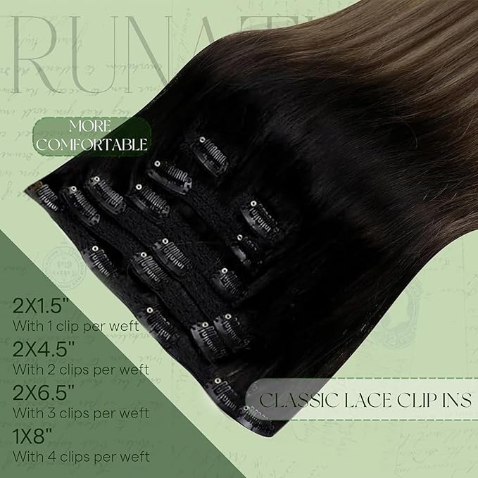 RUNATURE Clip in Hair Extensions Real Human Hair, Balayage Black to Blonde Clip in Extensions, Real Human Hair Clip in Extensions, Easy to Install, Soft Remy Natural Hair, 20 Inch 120g 7pcs
