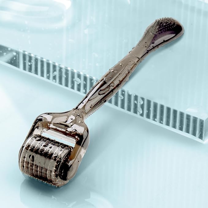 Derma Roller 0.25mm Titanium, 192 Micro Needle Roller - Beard Face Dermal Roller (Crystal Black)
