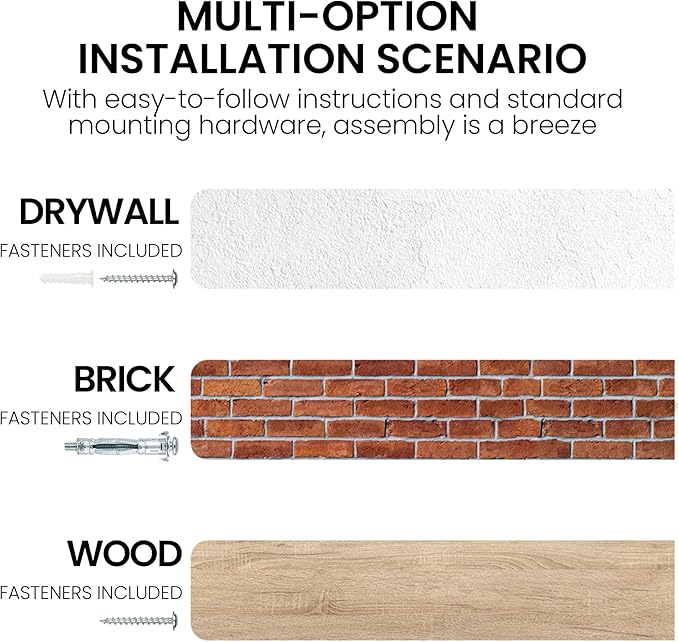 Floating Shelves for Wall, 40"W x 9.3"D x 1.5"H Rustic Solid Elm Wood Wall Shelves, Set of 2 with Invisible Heavy-Duty Metal Bracket, Deep Floating Shelf for Living Room Kitchen, Natural Finish