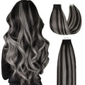 Lacer Grey Tape in Hair Extensions 18 Inch Natural Black to Silver Highlights Tape in Extensions with Natural Black Roots Color 20pcs/50g