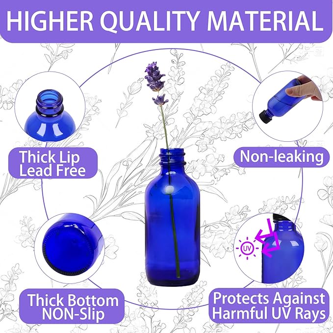 DIDITIME 2 oz Shot Bottles with Caps & Stainless Steel Funnels, Juicing Bottle Reusable Glass, 60ml Small Jars with Lids for Potion, Ginger Shots, Oils, Juice (Cobalt Blue, 12-pack)