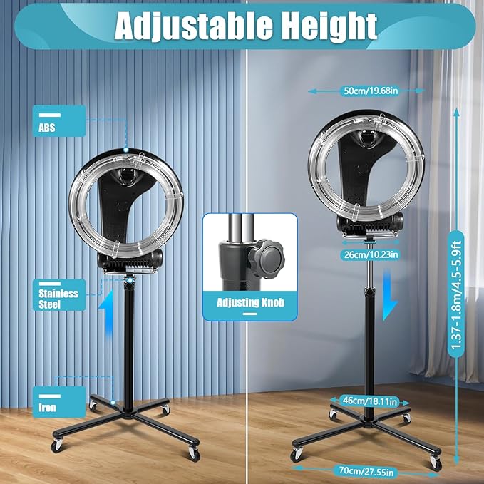 3 in 1 Vertical Orbital Infrared Hooded Dryer, Adjustable Multifunctional Rolling Hair Processor, Removable Hair Steamer Professional Styling Hair Dryer for Beauty Salon Home, 1000W