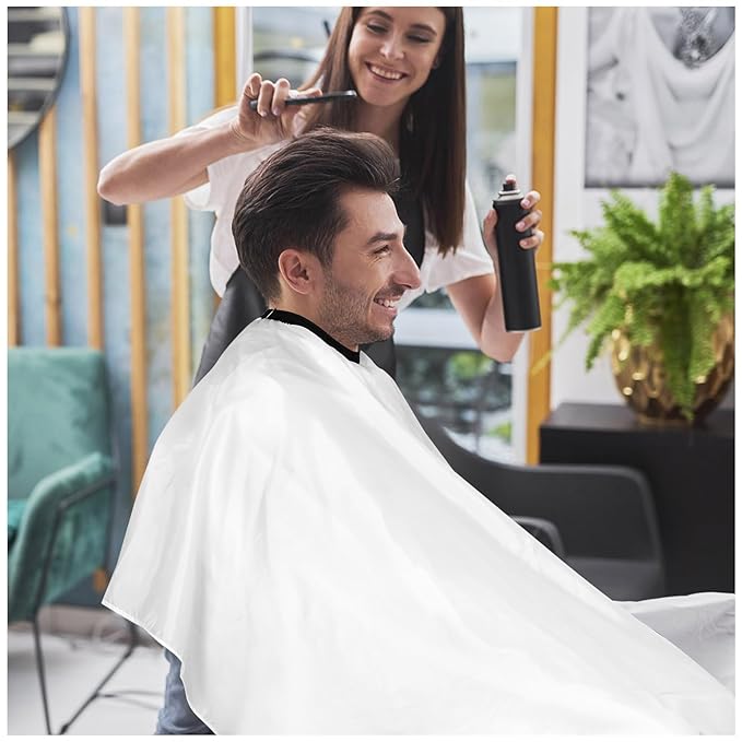 FEBSNOW Professional Hair Cutting Cape, 2 Pcs Hairdressing Barber Salon Cape with Closure Snap for Styling Coloring Hair Hair Cutting Cape Accessories, White