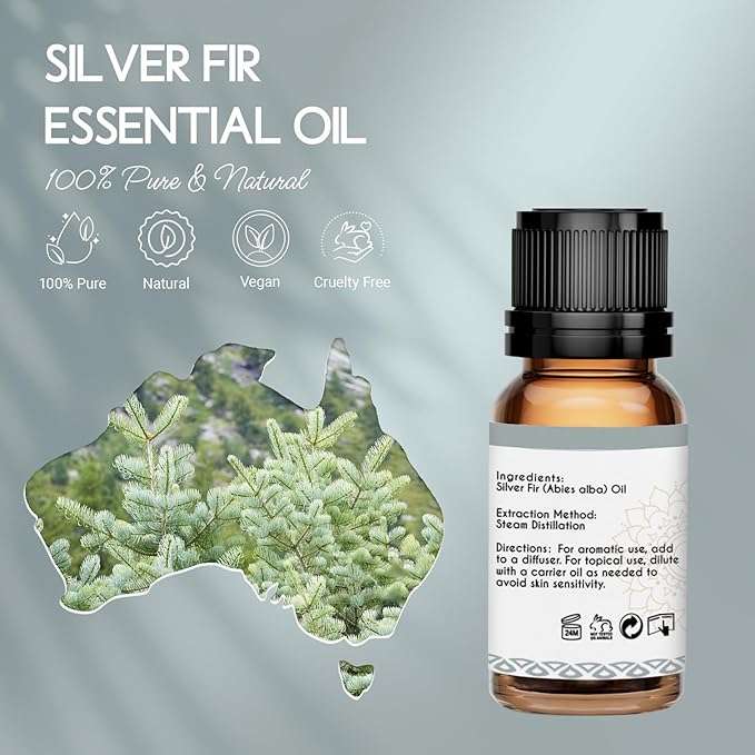 100% Pure Silver Fir Essential Oil 0.34 Fl Oz, Natural Silver Fir Oil for Diffuser Massage Skin Care DIY
