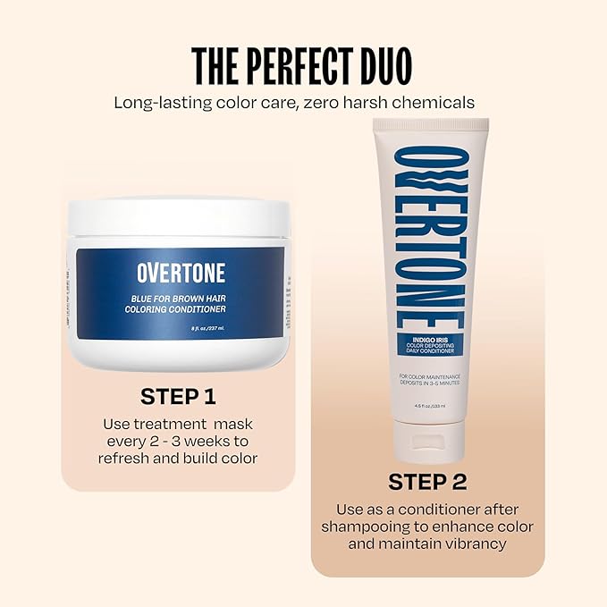 Overtone Semi Permanent Hair Color Conditioner, Indigo Iris, 8 oz, Nourishing, Damage-Free, Color Depositing Mask for All Hair Types with Shea Butter & Coconut Oil, Vegan & Cruelty-Free