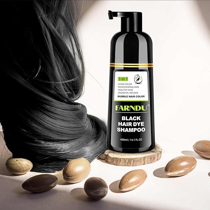 Black Hair Dye Shampoo- Gray Coverage, Herbal Natural 3 in 1 Hair Color Shampoo for Men & Women