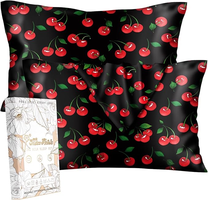 2 Pack Mulberry Silk Pillowcase for Hair and Skin - Standard Size 20 x 26 Inches with Hidden Zipper Shiny Cherry 19 Momme Soft Sleeping Silk Pillow Case for Women, Moms
