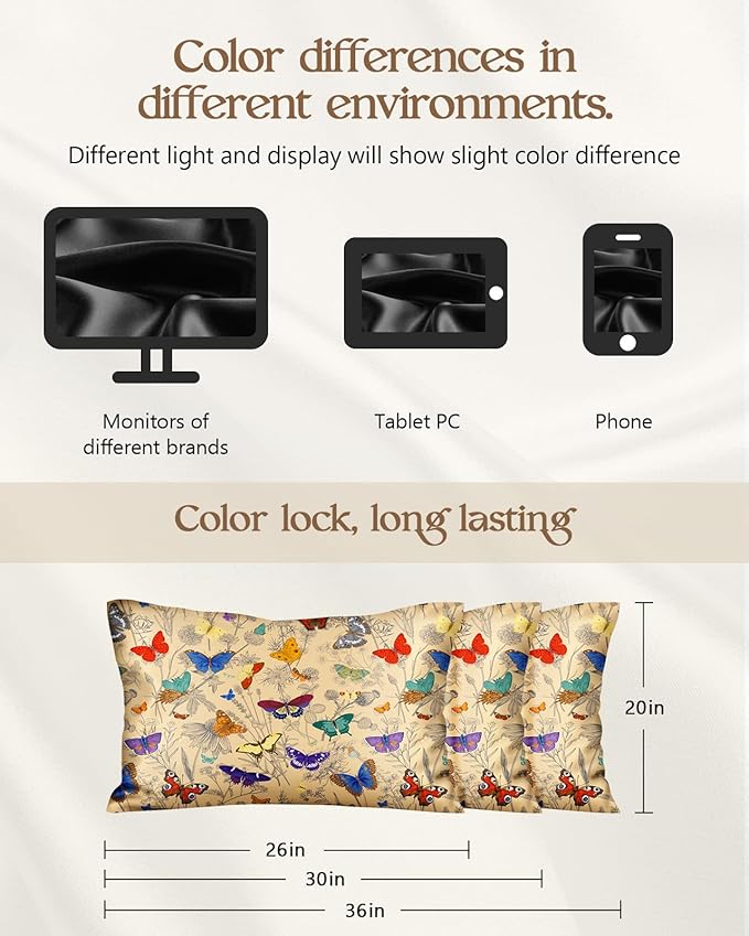 2 Pack Mulberry Silk Pillowcase for Hair and Skin - King Size 20 x 36 Inches with Hidden Zipper Line Butterfly 19 Momme Soft Sleeping Silk Pillow Case for Women, Moms