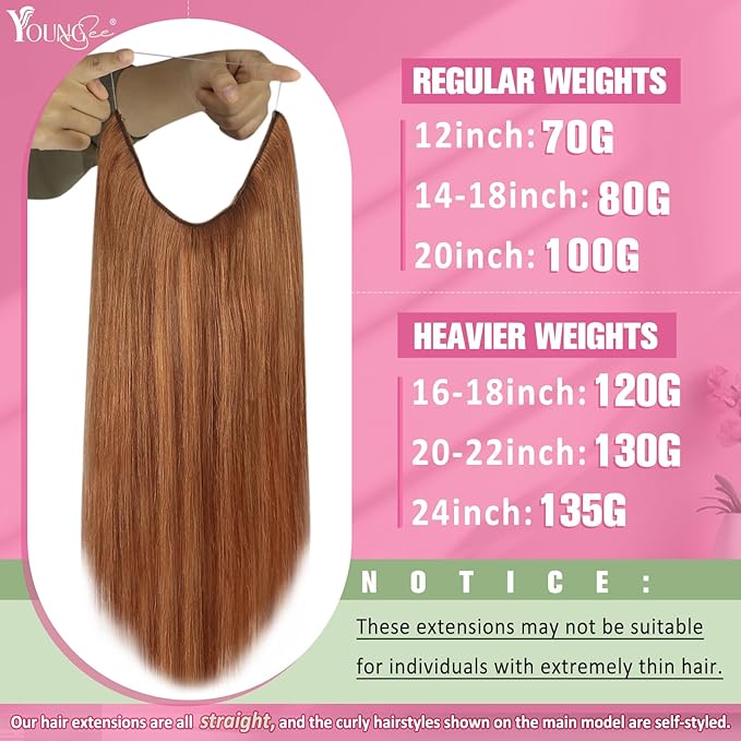 YoungSee Copper Wire Hair Extensions for Women Colorful Human Hair Wire Extensions Copper Layered One Piece Hair Extensions Real Human Hair 80g 14inch