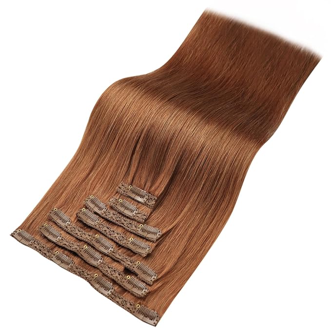 YoungSee Clip in Human Hair Extension Copper Real Hair Clip in Extension Copper Real Human Hair Extensions Clip ins Dyable Remy Hair for Women 14Inch 7Pcs 120g