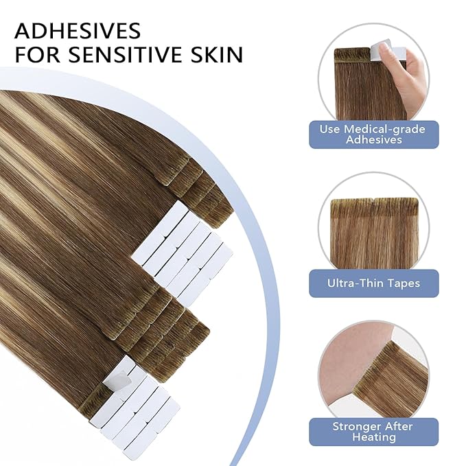 COOKAYU Invisi Edge Tape in Extensions Human Hair Walnut Brown to Ash Brown and Blonde Seamless Injected Tape Ins Straight invisible Hair Extensions 16Inch 35g 20pcs/pack