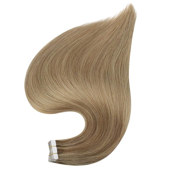 Full Shine Tape in Hair Extensions Human Hair Gold Brown Highlighted Hair Extensions Tape in Color Brown Balayage 20Inch Double Sided Tape in Hair Extensions 20Pcs 50Grams for Women