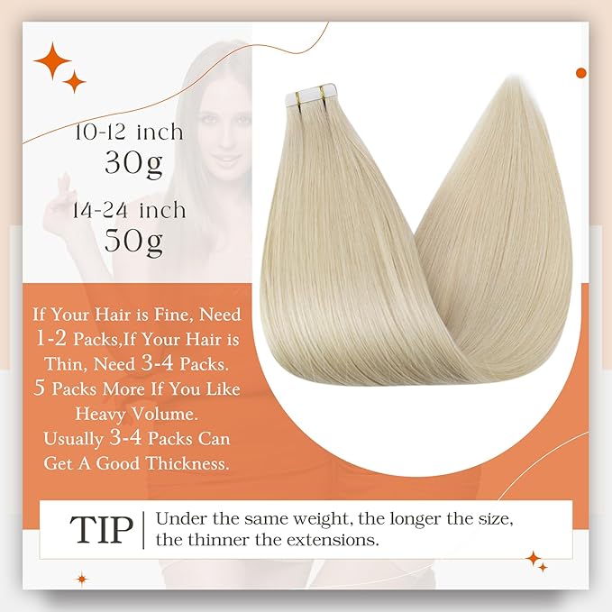 Full Shine Tape in Extensions 20 Inch Hair Extensions Real Human Hair Tape in Double Sided Seamless PU Human Skin Weft Color 613 Bleach Blonde Real Remy Extension 50G 20Pcs Natural Straight