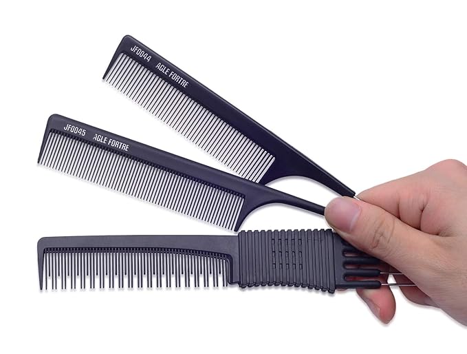 PERFEHAIR Teasing Comb for Fine Hair, (3-pack) Rat Tail Backcombing Volumizing Parting Wave Combs Tools for Women with Metal Pick