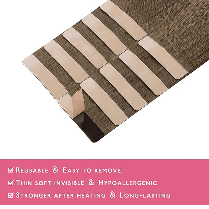 WENNALIFE Tape in Hair Extensions Human Hair Light Ash Brown 10pcs 30g 22 inch Remy Invisible Tape Ins Straight Colored Soft Real Human Hair Tape in Extensions Refill Set