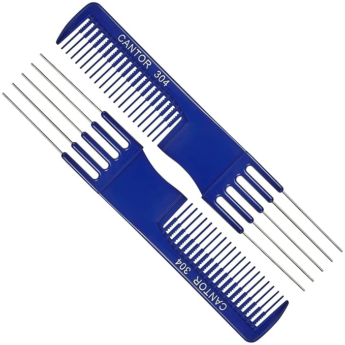 Lift Teasing Comb and Hair Pick - 2 Pack Stainless Steel - Chemical and Heat Resistant Detangler - Anti Static Comb For All Hair Types - By Cantor