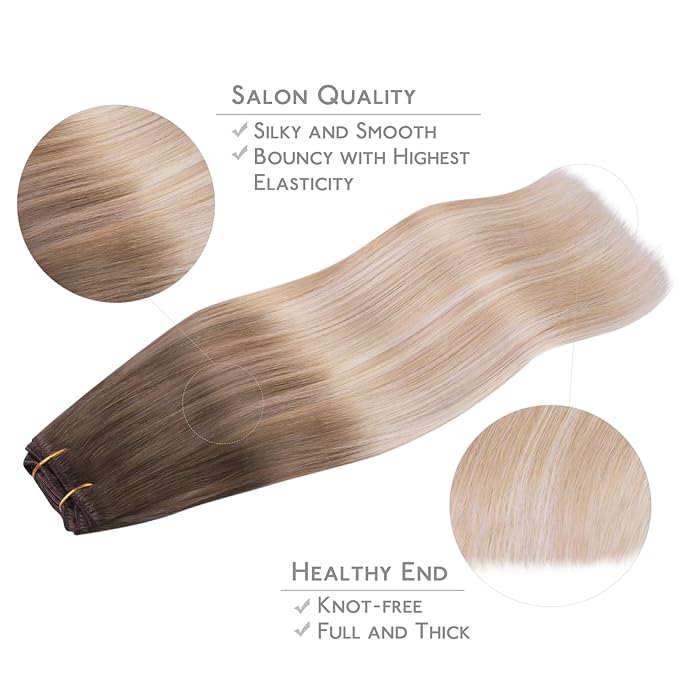 WENNALIFE Clip in Hair Extensions Real Human Hair, 12 Inch 80g 7pcs Remy Hair, Balayage Sandy Brown to Platinum Blonde Straight Natural Extensiones De Cabello Humano Con Clip Ins