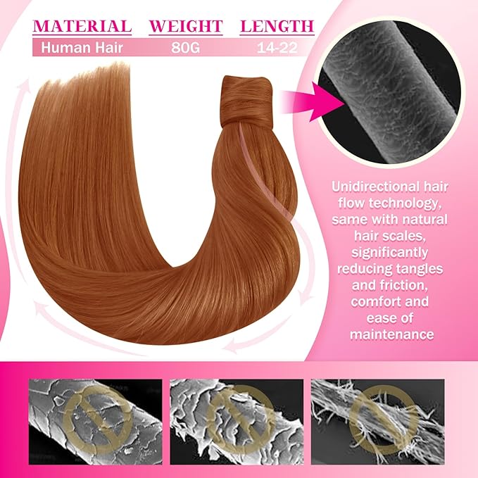 Ve Sunny Hair Extensions Ponytail Real Human Hair Wrap Around Clip in Ponytail Hair Extensions Straight Extensions Human Hair for Women Copper 20inch 80G