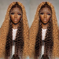 Drawstring Wig Human Hair Honey Blonde 360 Lace Front Wigs Human Hair Invisi Strap Ombre Deep Wave Lace Front Wigs 360 HD Full Lace Frontal Glueless Wigs Hidden Strap Ombre Deep Curly Wig