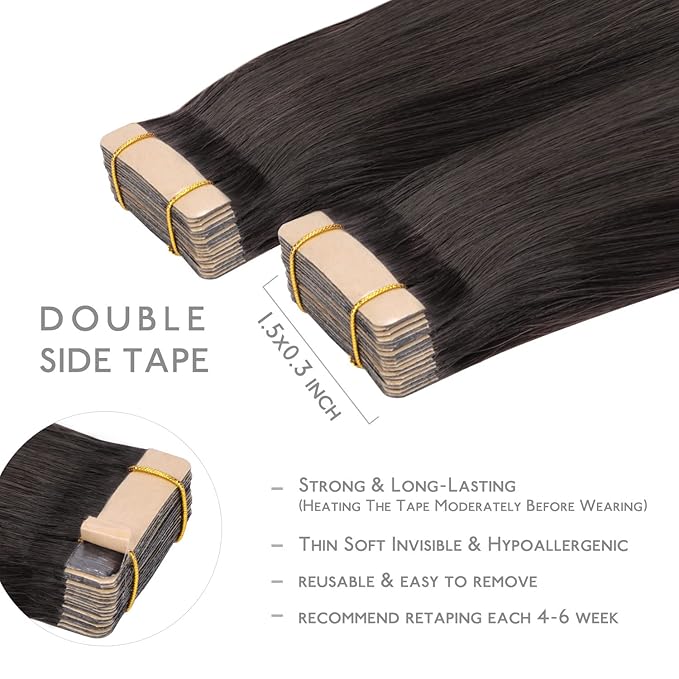 WENNALIFE Tape in Hair Extensions Human Hair, 20pcs 22inch 50g Dark Brown to Chestnut Brown and Dirty Blonde Remy Tape Hair Extensions