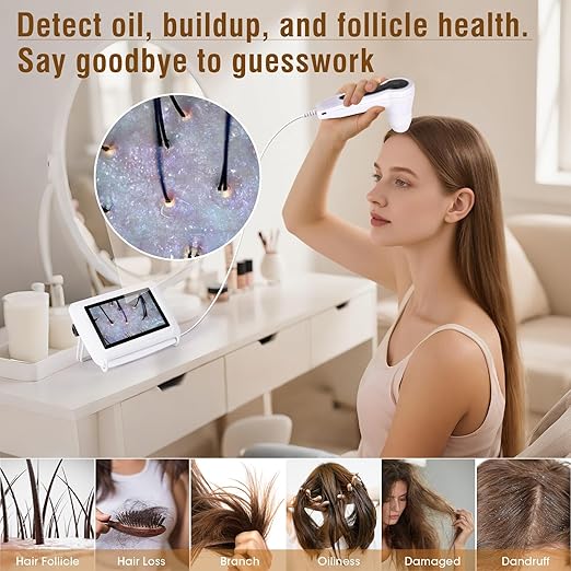 Scalp Camera, 5" HD Rechargeable Scalp and Skin Analysis Machine, Skin Microscope for Professional Facial & Hair Follicle Health Diagnosis - For Home, Salon, Spa