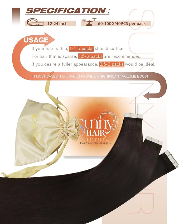 Sunny Hair Tape in Hair Extensions Human Hair 12inch Hair Extensions Real Human Hair Tape in Extensions for Women Darkest Brown Invisible Natural Straight Skin Weft Double Sided Tapes 40pcs 60g