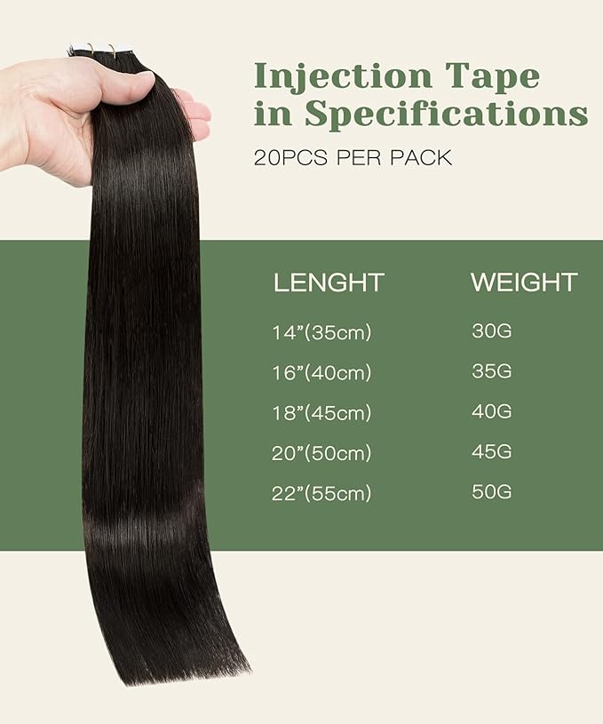 SURNEL Injection Tape in Hair Extensions 22 Inch Darkest Brown Injected Invisible Human Hair Tape in Extensions 20 Pcs 50g(#2,22)