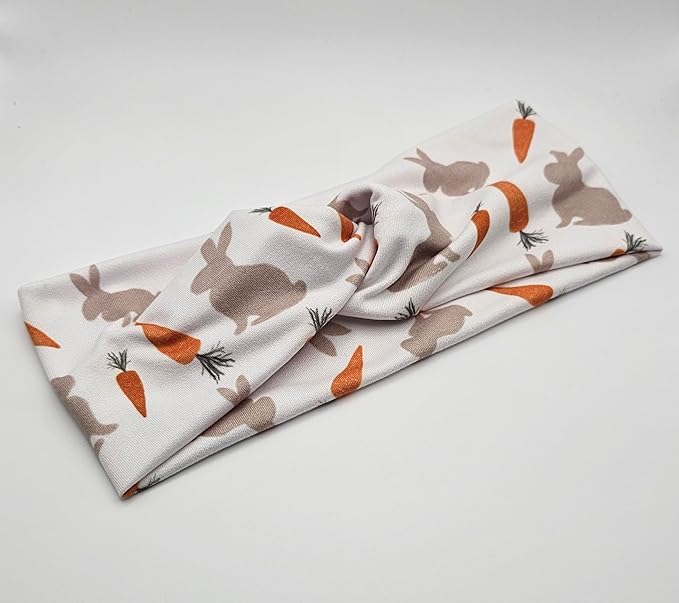 Soft Stretchy Headband, 3-in-1 Versatile Twist Style, One-Piece (Bunnies & Carrots, Adult)