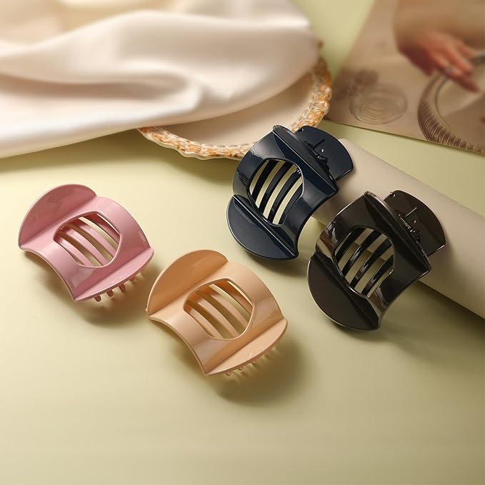 4 PCS Flat Claw Clips, Round Large Flat Hair Clips for Women,French Strong Hold Hair Barrettes for Thick Thin Hair(Bright Colors)