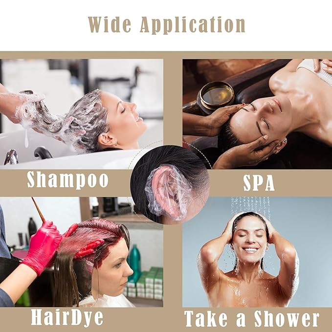 200 PCS Disposable Ear Covers for Shower, Clear Plastic Ear Shower Caps, Waterproof Ear Protectors for Hair Dye
