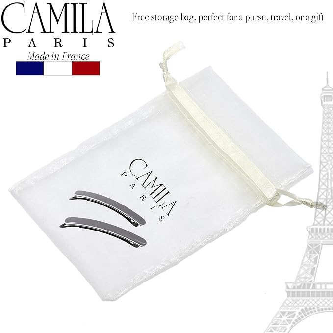 Camila Paris CP3375 French Hair Barrettes Clips for Women, Handmade, Girls Side Slide-in Barrette Clip, Hair Accessories for Women. Strong Hold No Slip Grip Fashion Durable Styling, Made in France