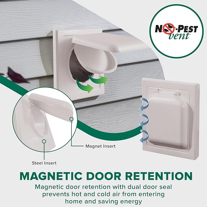 NO-PEST VENT, Exclusive Dual Door Dryer Vent Cover Outdoor 4 inch or Bathroom fan, Made in USA w Highest UV Resistant Plastic in any Outdoor Vent Cover (Light Grey, 4 inch With 12" Duct Tube)