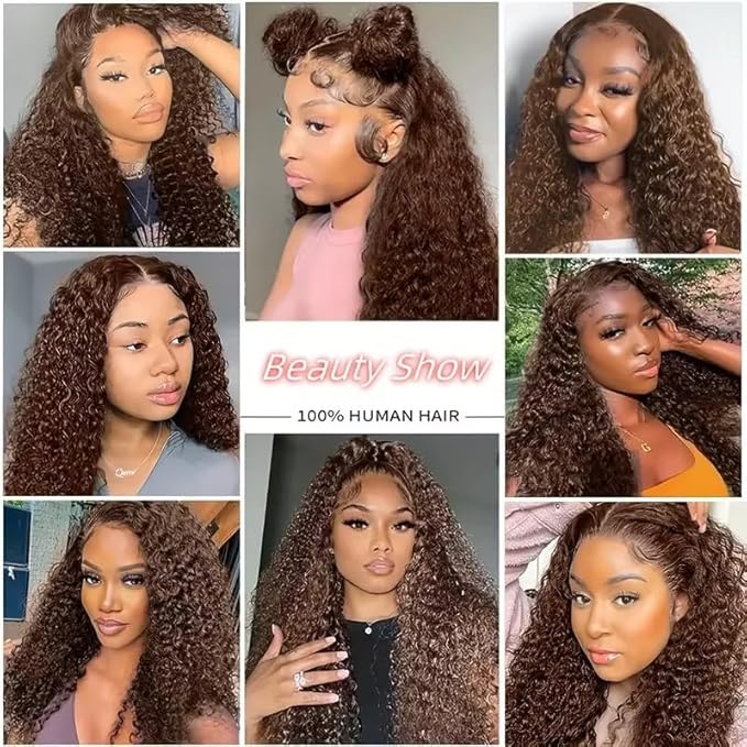 Color 4 Curly Human Hair Bundles Chocolate Brown Bundle Mixed Length 3 Bundles 22 24 26 Inch Niegmeag Peruvian Virgin Remy Hair Extensions Number 4 Color 300g
