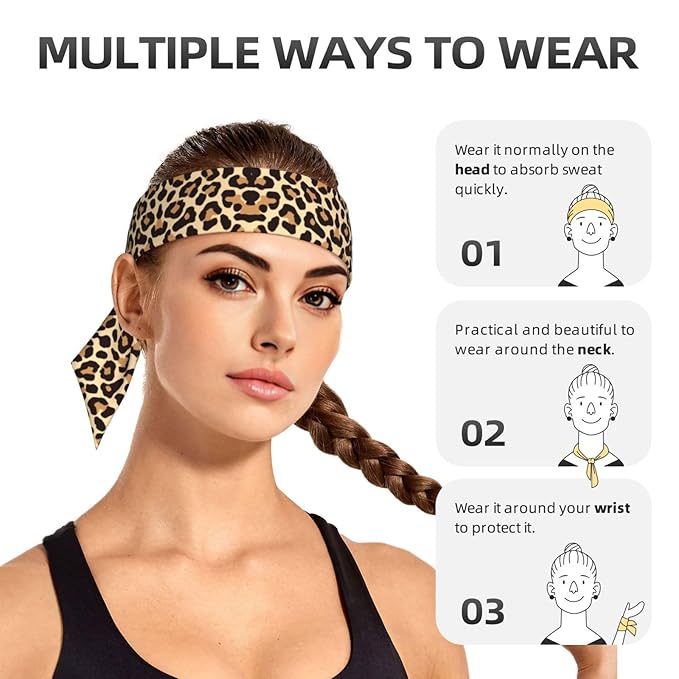 Men's Women Lovely Sports Sweatband Hair Decor for Sports Athletic Spa, Elastic Multipurpose Cool Cheetah Leopard Print Head Ribbon Headwear