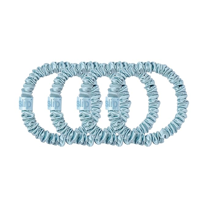 slip Skinny Scrunchies: Anti-Crease, Anti-Breakage Slipsilk™ Design Protects Delicate Hair | Includes 4 Pure Silk Scrunchies: Sky Blue