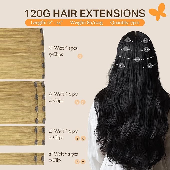 DOORES Clip in Hair Extensions - Dirty Blonde, 22 Inch, 7pcs 120g - Real Human Hair for Women, Thick Silky Straight Natural Extensions