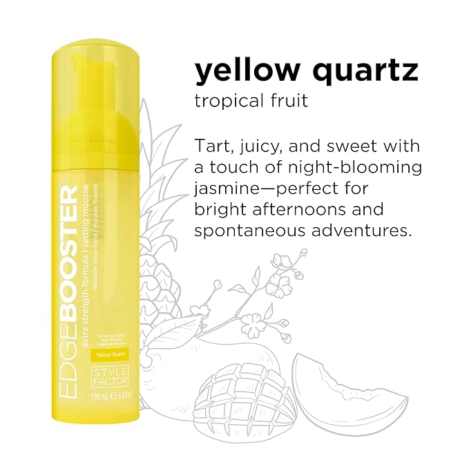 Style Factor EDGE BOOSTER Extra Strength Setting Mousse Travel Size – Frizz Control, Extra Volume, and Conditioning – 2.5oz Yellow Quartz Mousse for Curly Hair