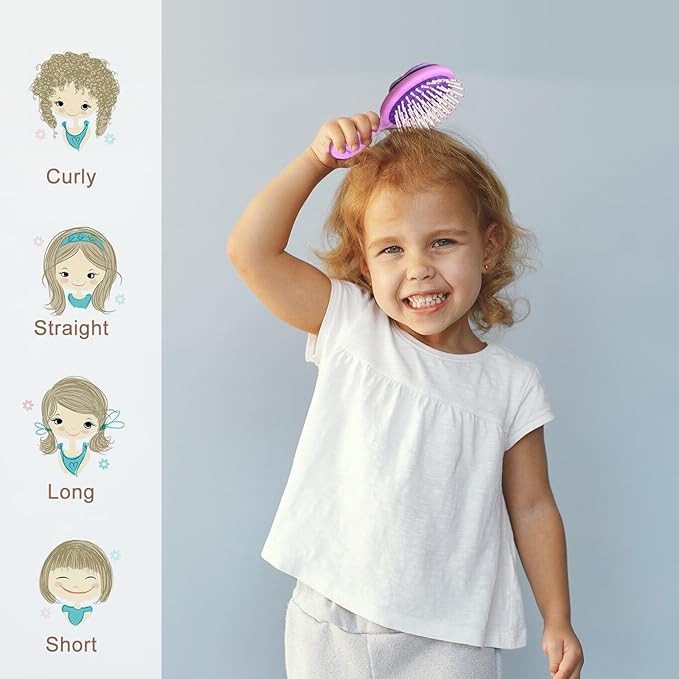 Toddler Hair Brush - Mini Hair Brush for Kids - Travel Brush for Boys and Girls - Unicorn Brush with Air Cushion - Pupple